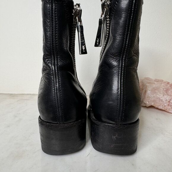 Frye Demi Zip Black Leather Short Boots Biker Moto Gothic Made in Mexico Size 7 - Picture 3 of 11